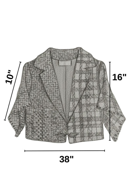 Boceto del diseño del Saco Nexo con sus medidas.