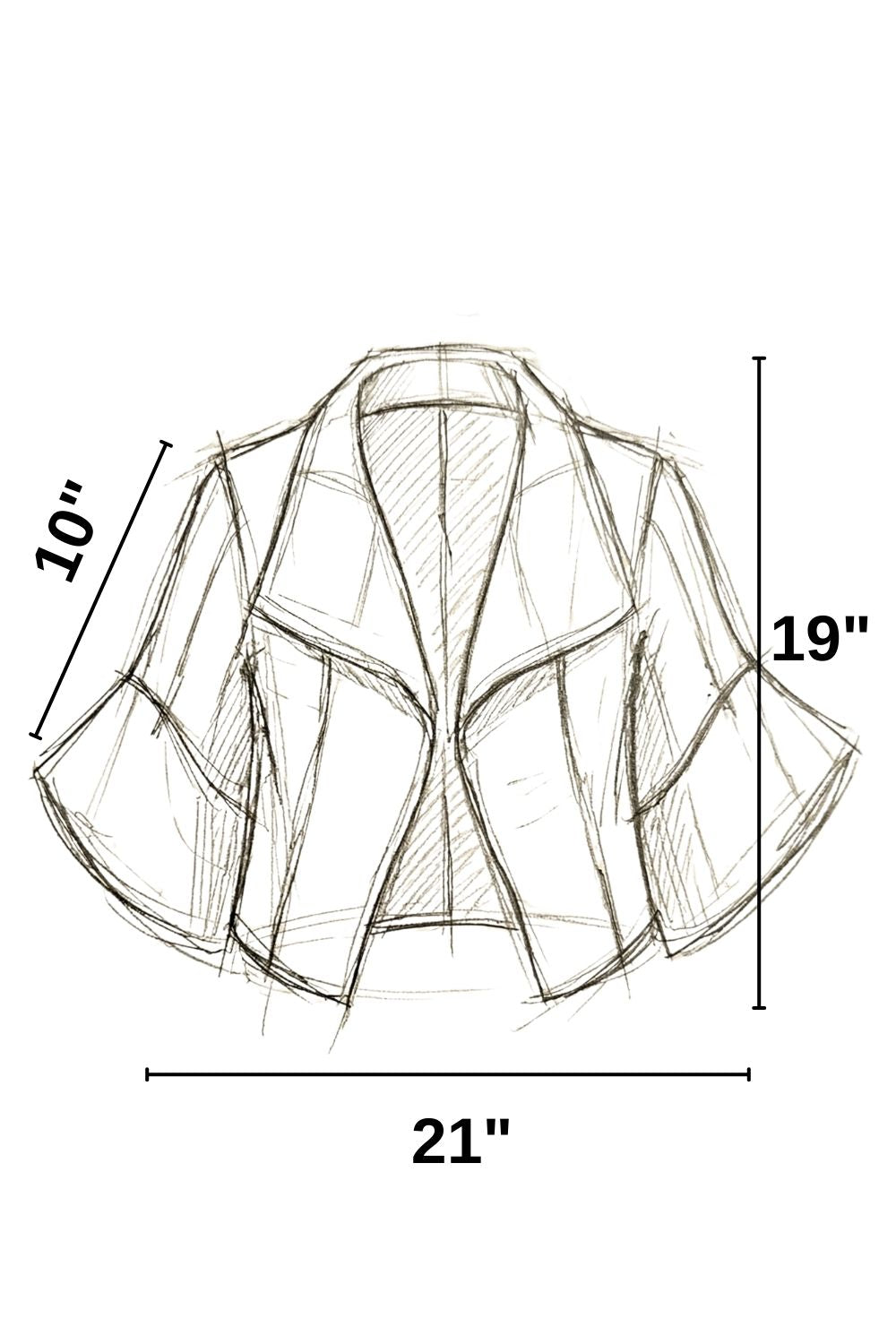 Boceto del diseño de la torera Yagul con sus medidas.