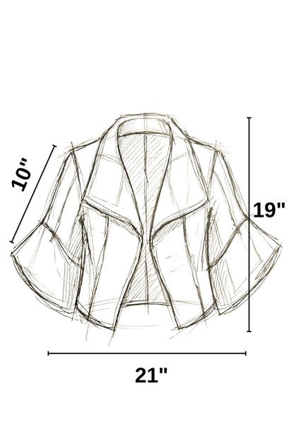 Boceto del diseño de la torera Yagul con sus medidas.
