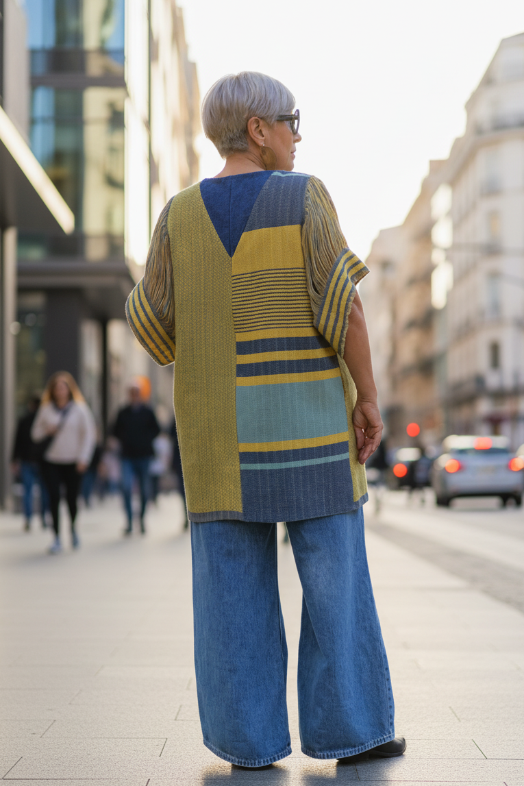Chaleco Sicarú, que puede ser vestido. 100% artesanal con textil tejido en telar de pedal con hilos de algodón (piezas únicas) - Nativa de Corazón.