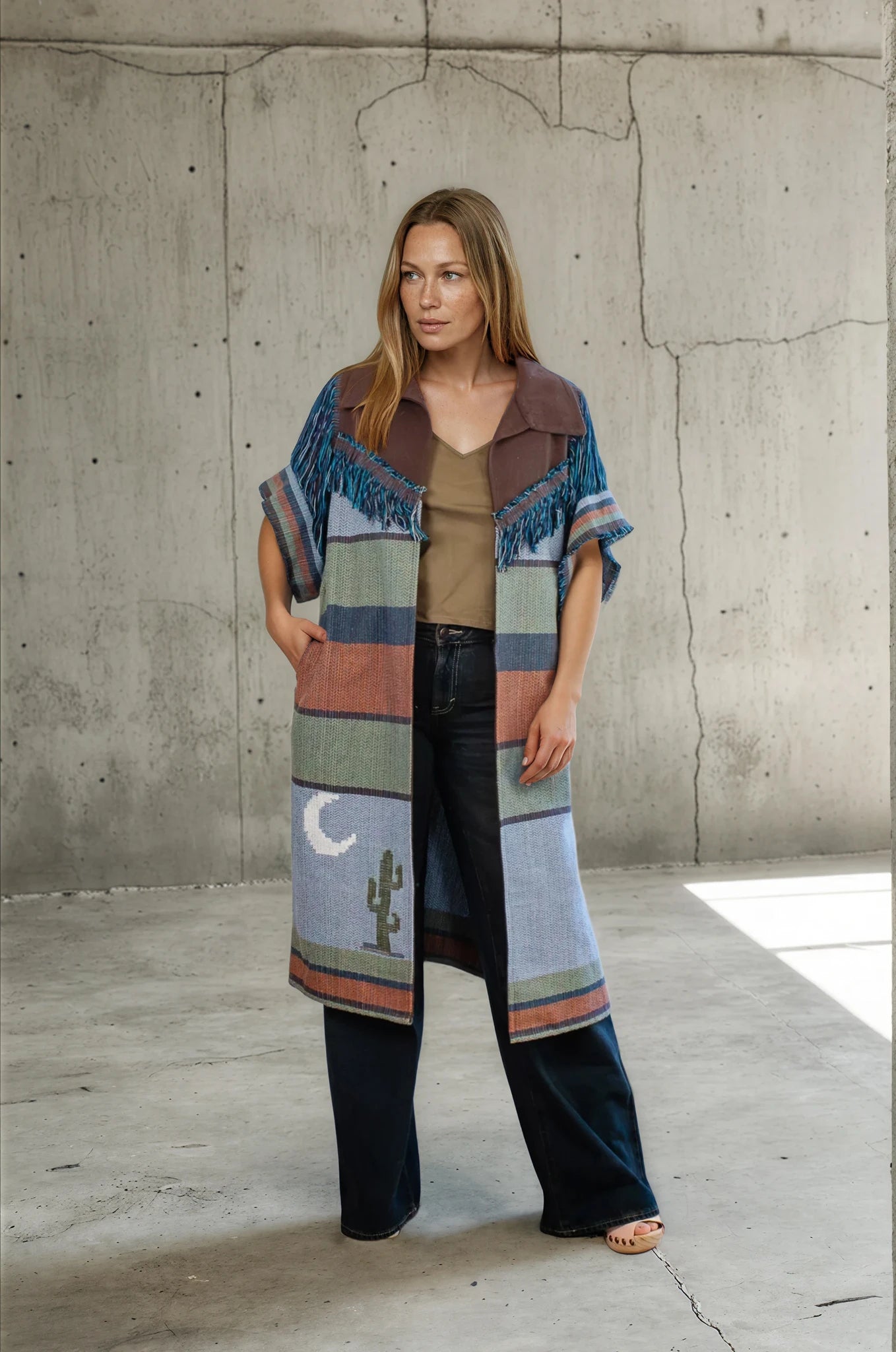Chaleco Alba con cactus, moda artesanal (pieza única) - Nativa de Corazón
