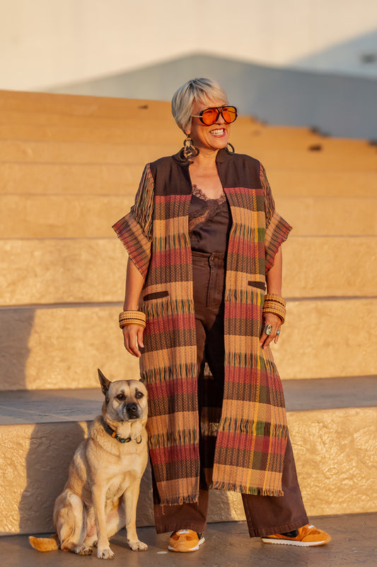 Chaleco Nexo largo, moda artesanal (pieza única) - Nativa de Corazón