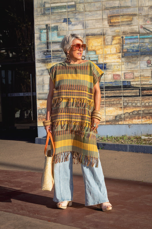 Huipil Nexo con flecos, moda artesanal (pieza única) - Nativa de Corazón