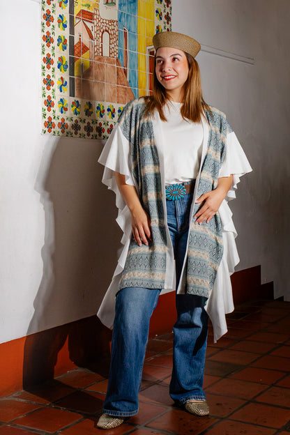 Ruana Prisma Artesanal azul | Diseño mexicano, pieza única