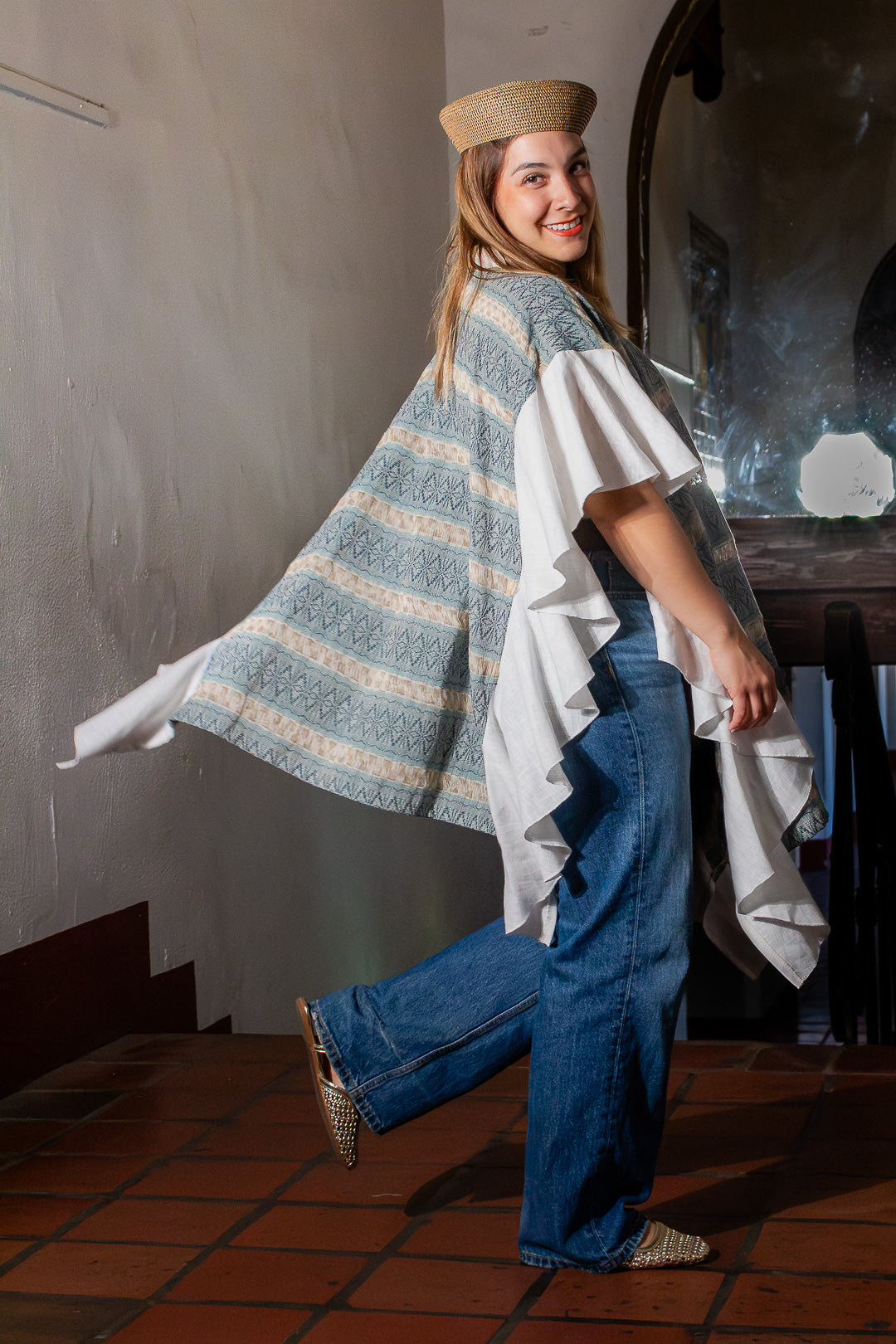Ruana Prisma Artesanal azul | Diseño mexicano, pieza única