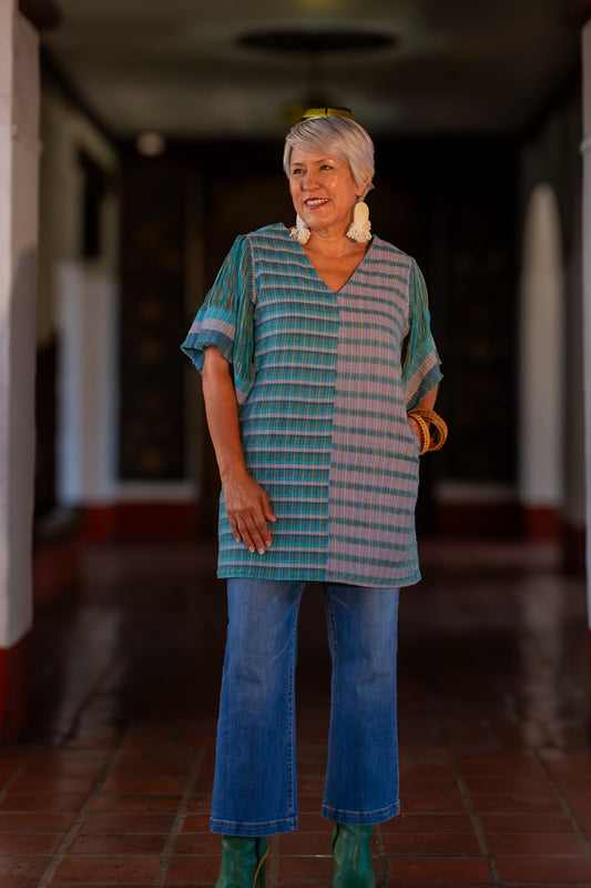 Vestido Pavón manga deshilada PAV21 | Moda Artesanal Mexicana - Nativa de Corazón