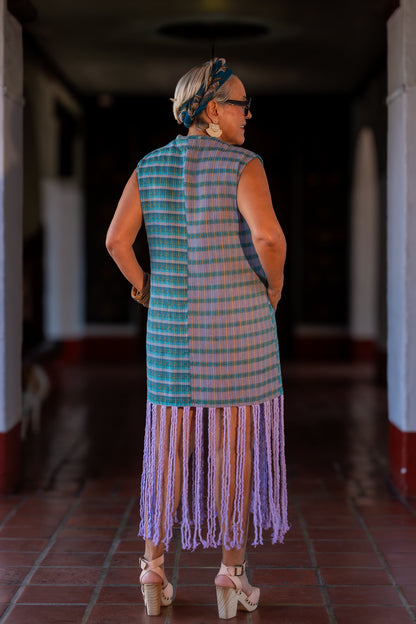 Vestido original, que se puede usar como chaleco. Moda mexicana artesanal, diseño textil tejido en telar de pedal tradicional. Pieza Única.