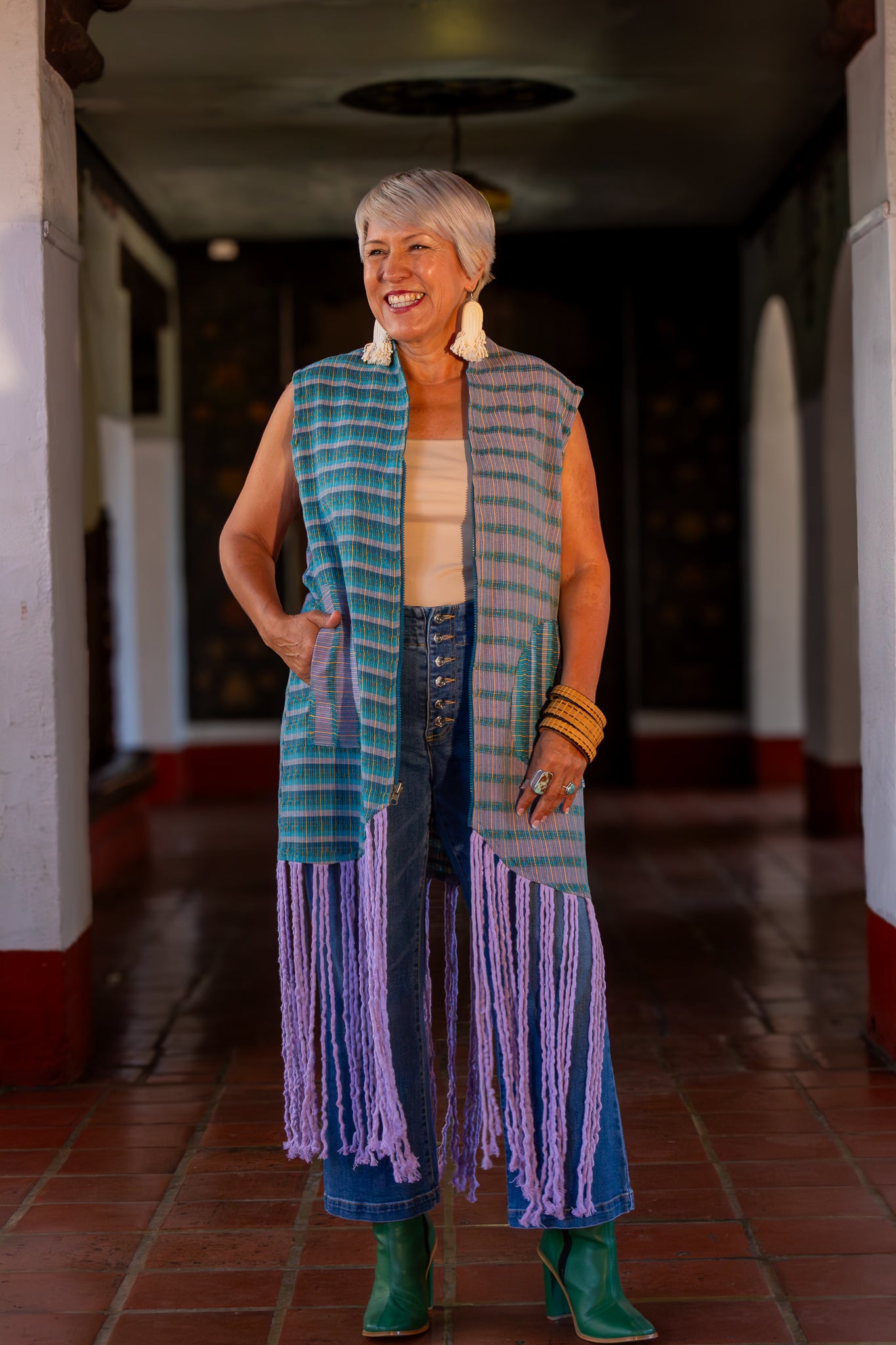 Vestido original, que se puede usar como chaleco. Moda mexicana artesanal, diseño textil tejido en telar de pedal tradicional. Pieza Única.