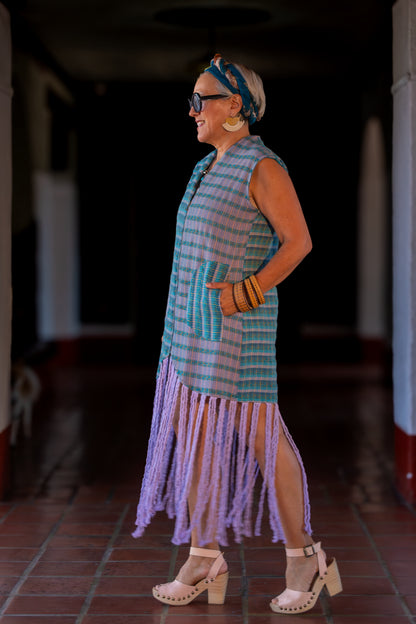 Vestido original, que se puede usar como chaleco. Moda mexicana artesanal, diseño textil tejido en telar de pedal tradicional. Pieza Única.